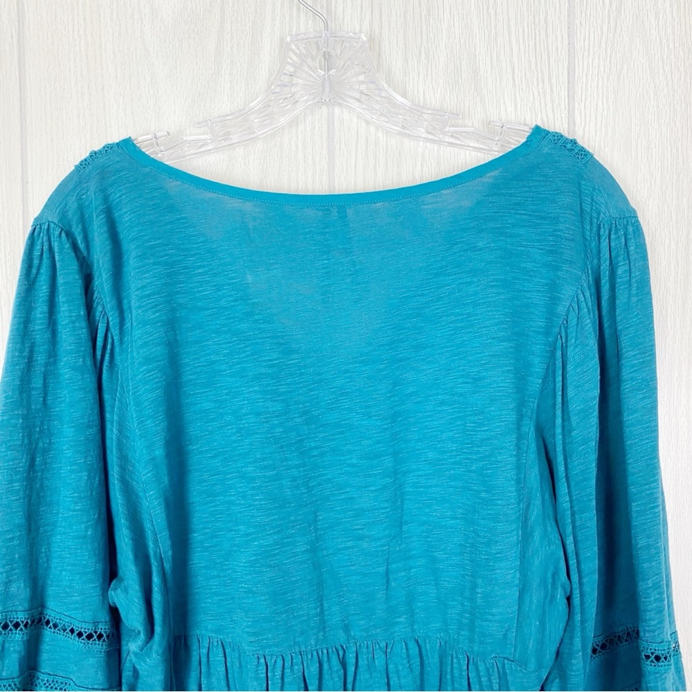 Anthropologie | Kaye Pintucked Babydoll Bell Sleeve Top Blouse Teal Size Medium - Picture 7 of 14